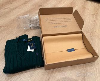 Maglione Ralph Lauren a Trecce Verde Scuro nuovo