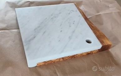 Tagliere marmo di Carrara e legno massello Ulivo