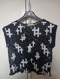 T.Shirt ner con disegni bianchi, marca T.W., tg M