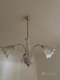 Lampadario a 3 luci in Vetro Bianco Stile Opalino