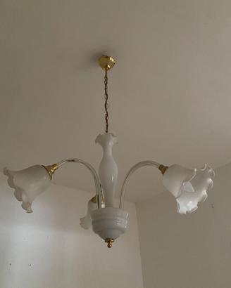 Lampadario a 3 luci in Vetro Bianco Stile Opalino