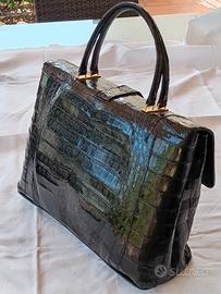 Borsa vintage in pelle di coccodrillo nera
