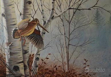 Beccaccia nel bosco, dipinto ad olio 50x70cm