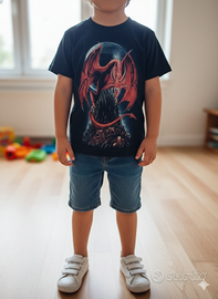 T-shirt stampa drago bambino 2-4 anni biker rock