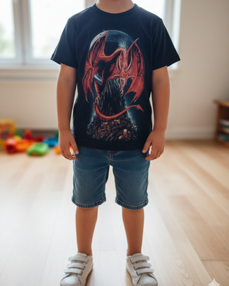 T-shirt stampa drago bambino 2-4 anni biker rock