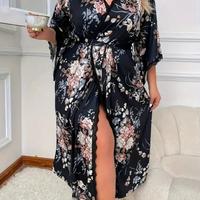 Vestaglia blu notte con motivi floreali 