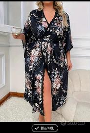 Vestaglia blu notte con motivi floreali 
