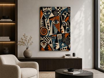 Tela 50×70: Energetic cubist face and eye collage