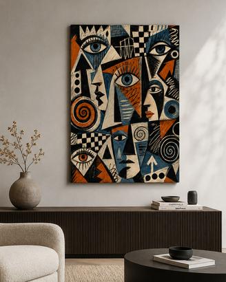 Tela 50×70: Energetic cubist face and eye collage