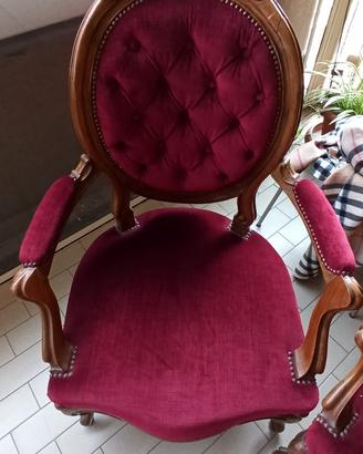 Coppia poltrone stile Luigi XVI in velluto rosso 