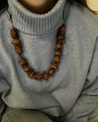 Collana etnica in legno lavorato vintage boho