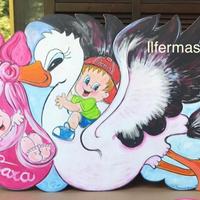 Cicogna annuncio nascita in legno  tutte le misure