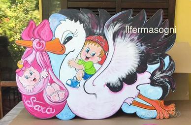 Cicogna annuncio nascita in legno  tutte le misure