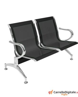Panca per sala attesa 2 posti in acciaio Nero