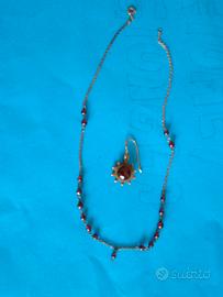 Collana con ambra scura + Orecchino coordinato 