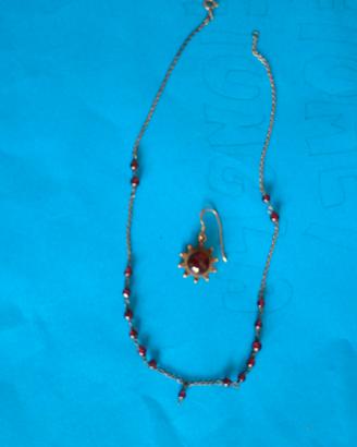 Collana con ambra scura + Orecchino coordinato 