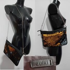 Zuiki Pochette Borsetta pailettes oro nero