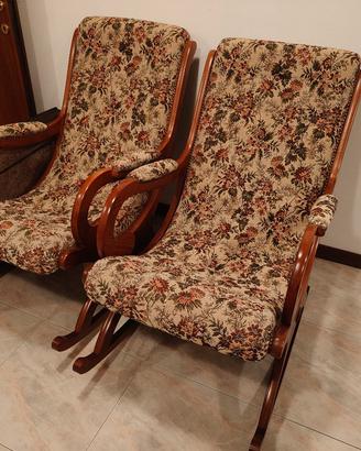 Coppia sedie dondolo vintage legno/tessuto floreal