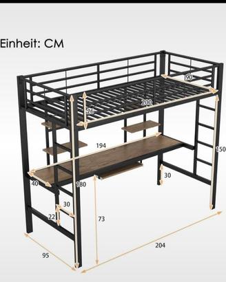 Letto a soppalco con scrivania