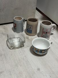 Lotto di boccali da birra, tazze e tazza ceramica
