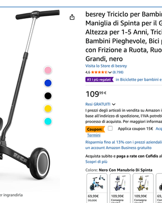 triciclo in metallo pieghevole e regolabile