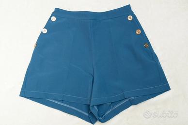 Shorts Artigli blu vita alta con bottoni oro