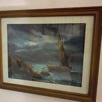 Quadro marina vintage anni ’60 con barca a vela –
