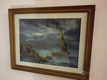 Quadro marina vintage anni ’60 con barca a vela –