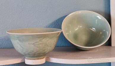 Coppia ciotole riso vintage porcellana Celadon 