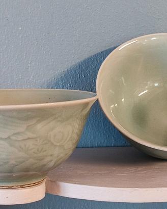 Coppia ciotole riso vintage porcellana Celadon 