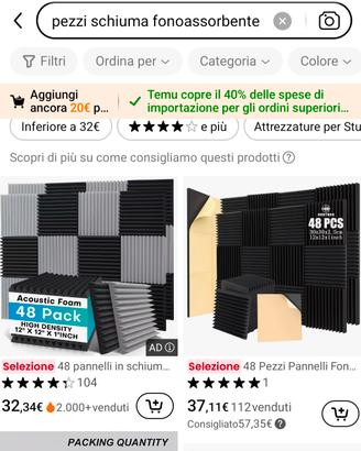48 pezzi di schiuma fono assorbenti