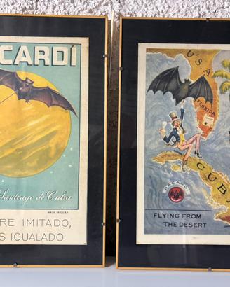 Coppia stampe pubblicitarie vintage Rum Bacardi