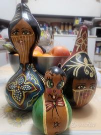 tris zucche vere essiccate dipinti a mano 