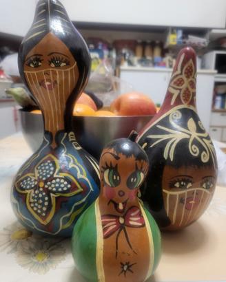 tris zucche vere essiccate dipinti a mano 