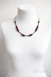 Collana nero/rosso – moschettone argento 925 – reg