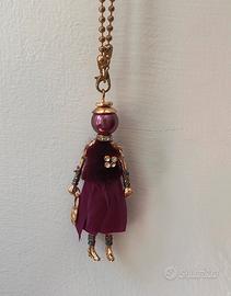 Collana pendente bambolina charm nuova bordeaux
