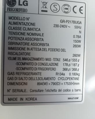 Frigorifero LG GR-P21BUGA rotto 