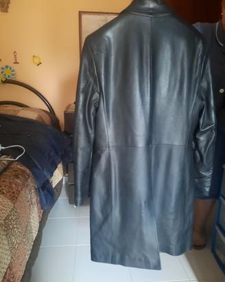 Splendido Cappotto Lungo in Vera Pelle Nera 