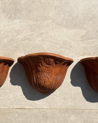 Set 3 vasi in terracotta da parete
