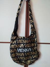 BORSA VIENNA TRACOLLA TESSUTO NERO BIANCO ORO