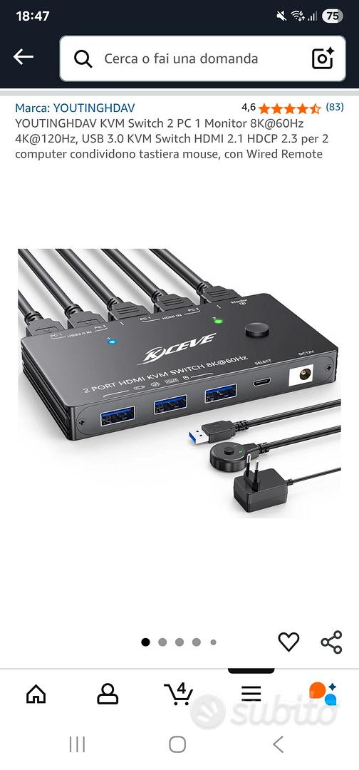KVM Switch HDMI 2.1 8K@60Hz - Condivisione 2 PC Su 1 Monitor Con USB 3.0 E Telecomando - Foto 10