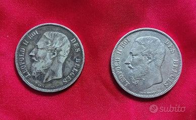 2x 5 Francs Leopold II Belgium