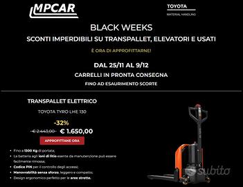 Transpallet elettrico LHE130 Black Weeks