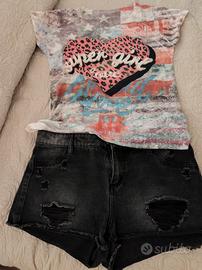 t-shirt+ pantaloncino corto denim 