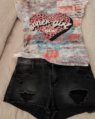 t-shirt+ pantaloncino corto denim 