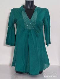 Tunica Verde Misto Seta e Cotone – Paillettes