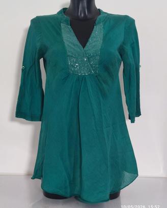 Tunica Verde Misto Seta e Cotone – Paillettes