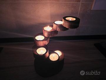 Porta candele lumini in legno naturale sno