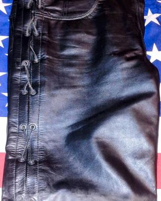Jilet biker vera pelle pantaloni patch