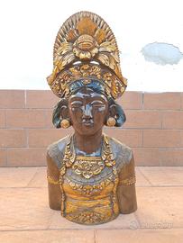 Statua Donna Divinità India in legno di Teak
